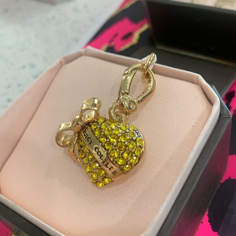 Juicy Couture YELLOW PAVE BANNER PUFF HEART CHARM SWAROVSKI CRYSTALS